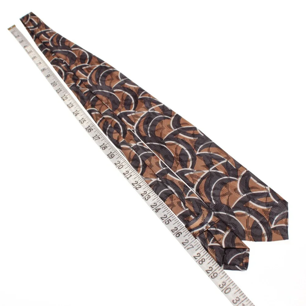 Italo Ferretti NWT Neck Tie in Brown / Gray / White Abstract Print 100% Silk